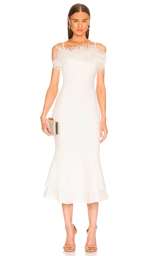 LIKELY Feather Aurora Dress in White | REVOLVE