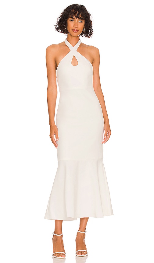 Shona Joy Milo Ruched Open Back Halter Maxi Dress in Coconut