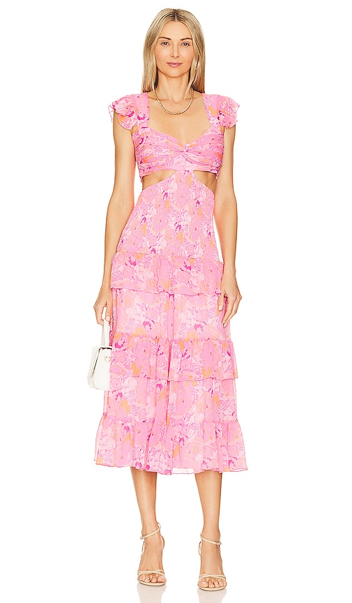 Likely Neely Flutter Sleeve Midi Dress In Pink Multi