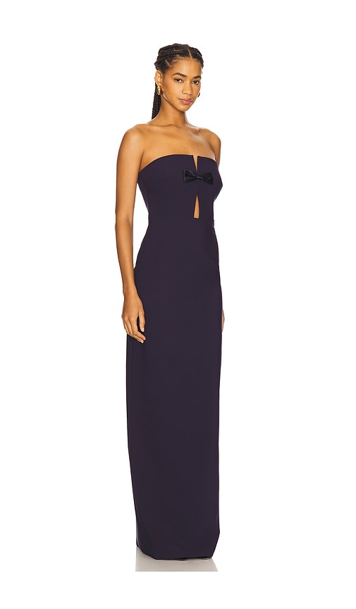 Likely Fallon Satin Bow Cutout Strapless Sheath Gown In Purple