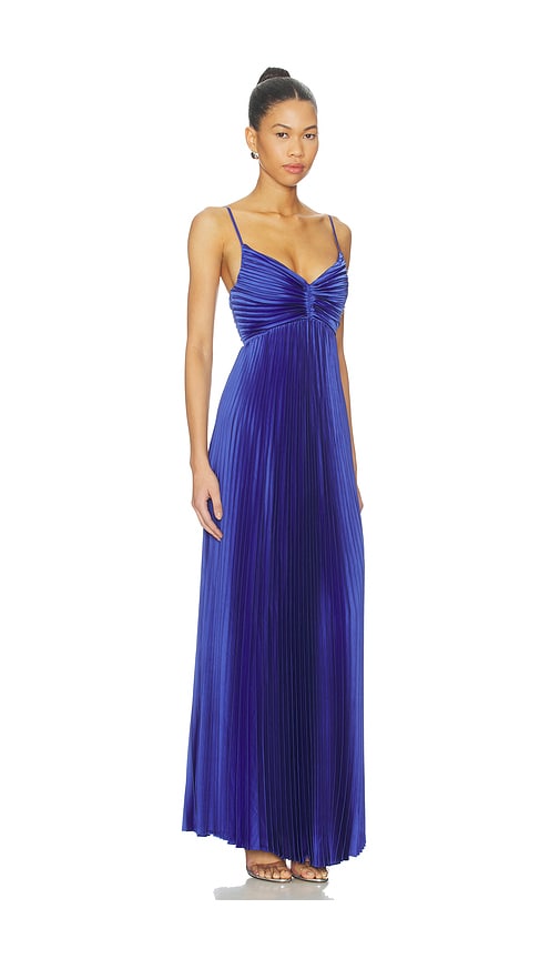Likely Asra Pleated Satin Gown In Blue