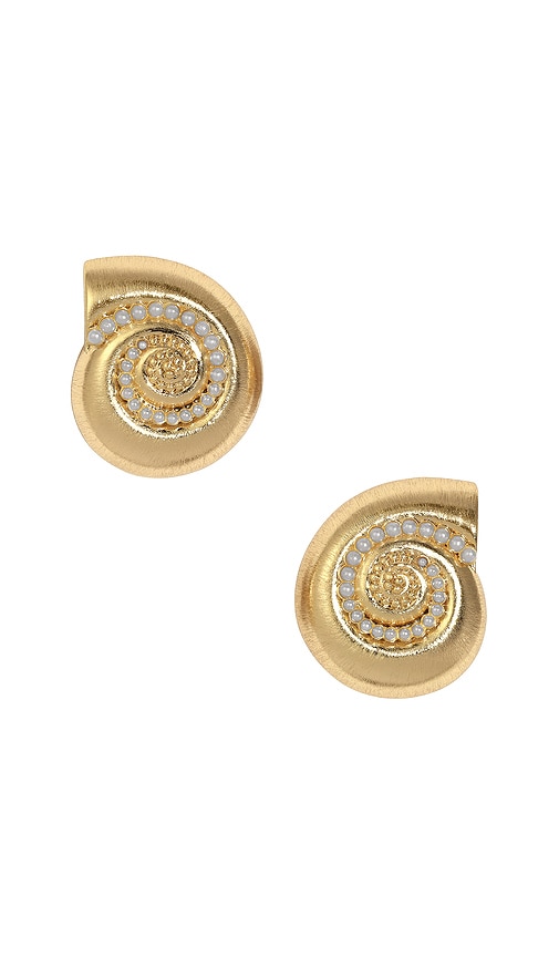 Lili Claspe La Mer Pearl Bezel Earring in Metallic Gold