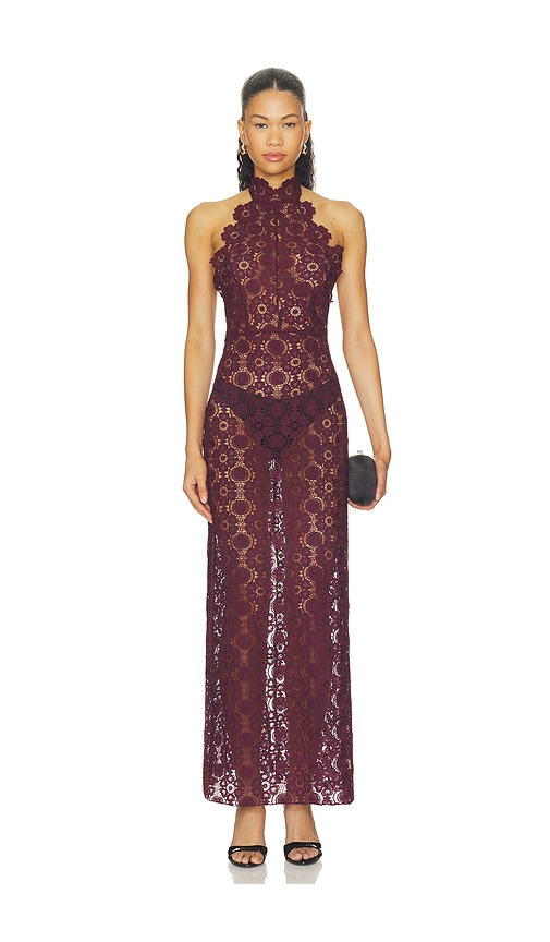 Trophy Lace Maxi Dress by Lioness in Burgundy