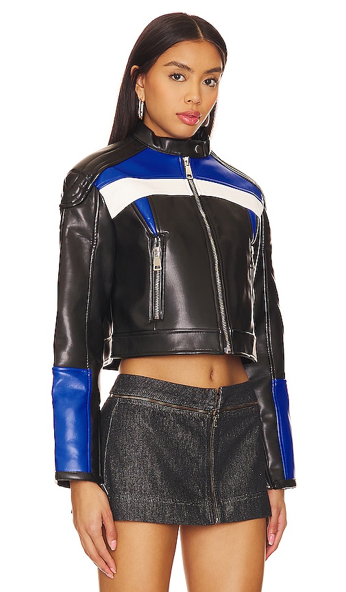 Lioness Nueve Biker Jacket In Black & Blue