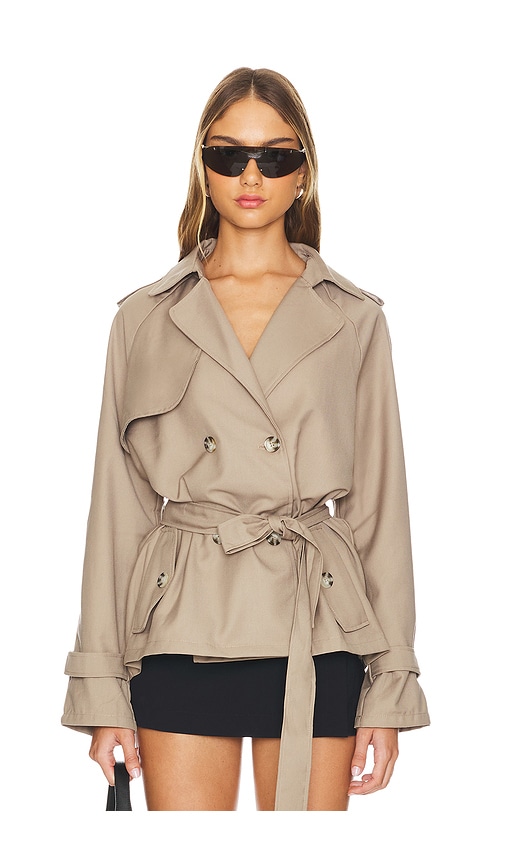 LIONESS Cropped Trencherous Coat in Mushroom