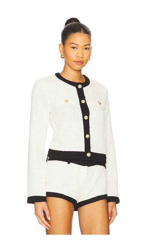 Lioness Riviera Contrast Trim Tweed Jacket In White
