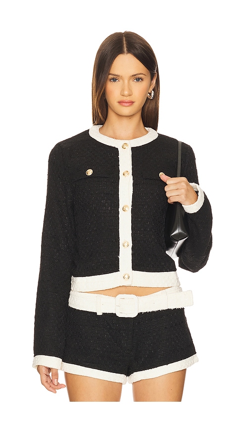 Lioness Riviera Contrast Trim Tweed Jacket In Black