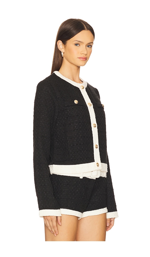 Lioness Riviera Contrast Trim Tweed Jacket In Black