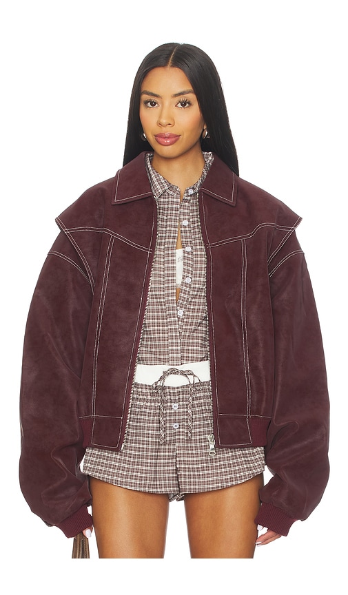 Lioness Exclusive Vista Leather Look Contrast Stitch Bomber Jacket In Red