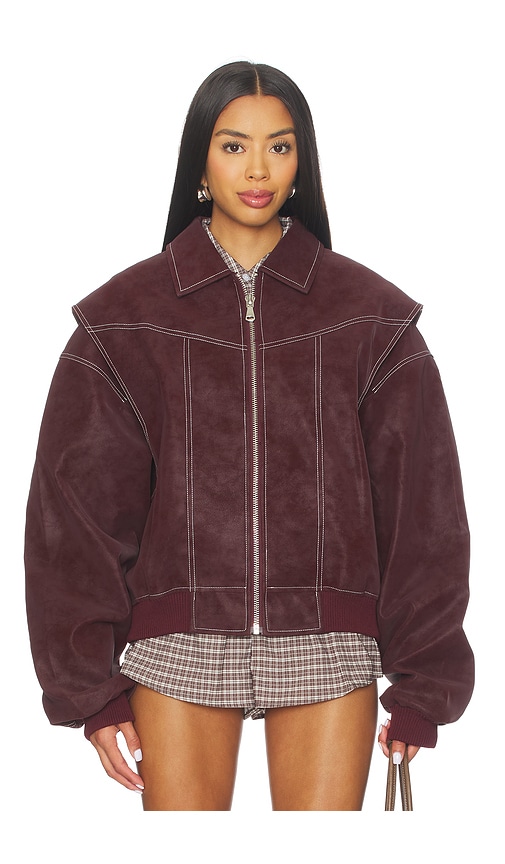 Lioness Exclusive Vista Leather Look Contrast Stitch Bomber Jacket In Red