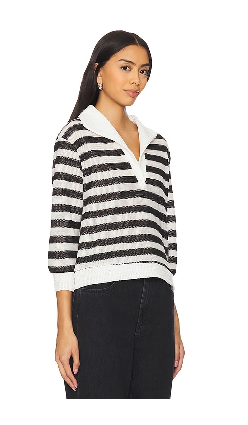 Lioness Stripe Johnny Collar Crop Sweater In Ivory Stripe
