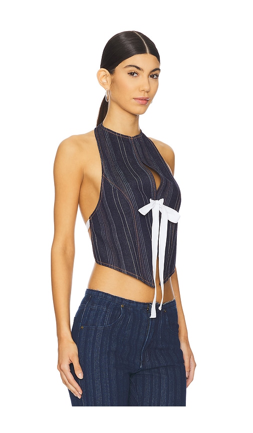 Lioness Butterfly Top In Dark Denim Stripe