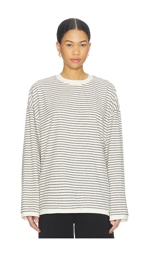 Lioness Bry Stripe Oversize Velour Top In White