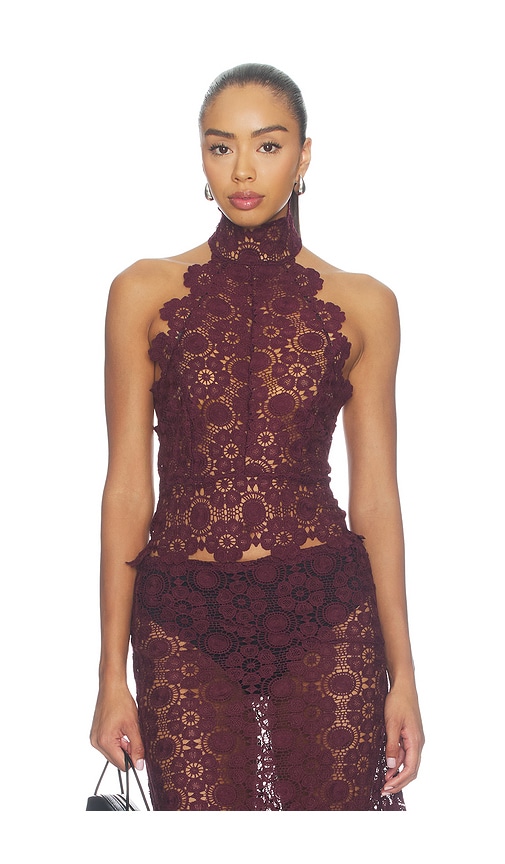 Trophy Lace Halter Top by Lioness in Burgundy