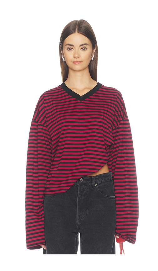 Bloom V Long Sleeve Top by Lioness in Cherry Ink Stripe
