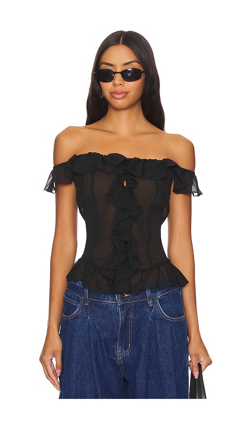 Shop Lioness Timeless Ruffle Top In Onyx