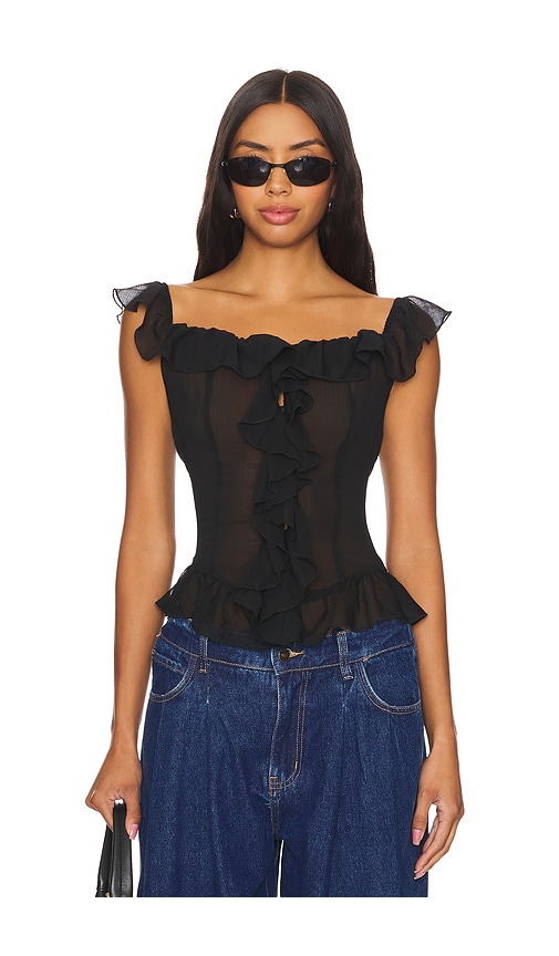 Shop Lioness Timeless Ruffle Top In Onyx