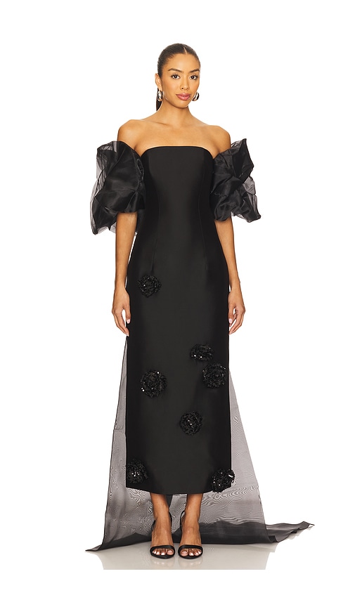 LEO LIN Zayna Embellished Maxi Dress & Cape Set in Ebony | REVOLVE