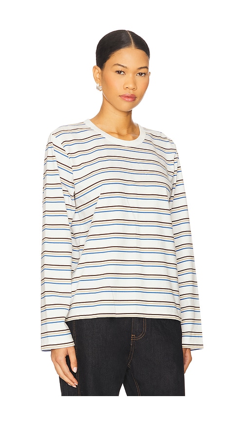 La Ligne Multi Striped Long Sleeve Boyfriend Tee In Gray