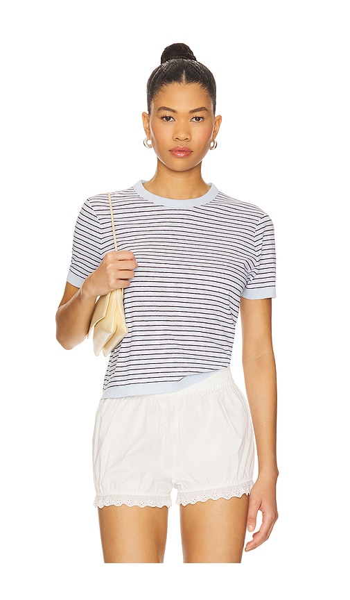 La Ligne Stripe Linen Short Sleeve Tee In Blue
