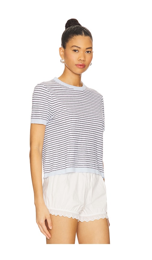 La Ligne Stripe Linen Short Sleeve Tee In Blue