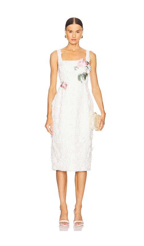 LEO LIN Larissa Embroidered Lace Midi Dress in Snow