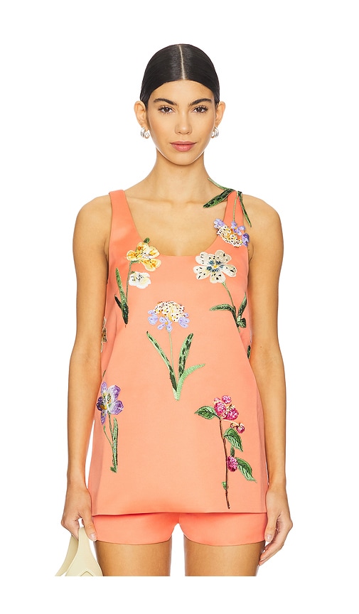 LEO LIN Helaine Embroidered Top in Wild Flower in Coral