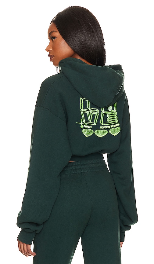 Local Love Club x REVOLVE Love Over Everything Cropped Zip Hoodie in Evergreen