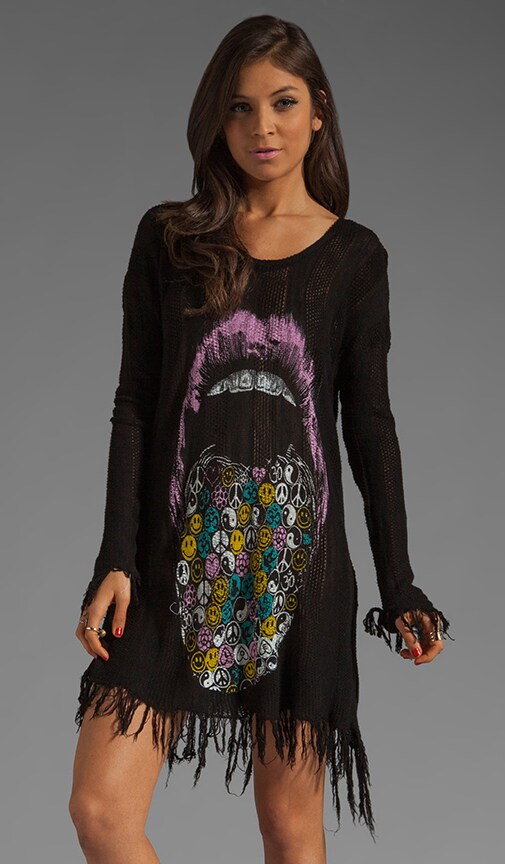 Gretta Color Hippie Lips Fringe Sweater Dress