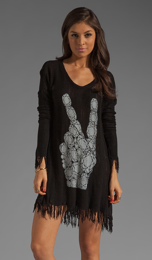 Gretta Color Peace Diamond Fringe Sweater Dress