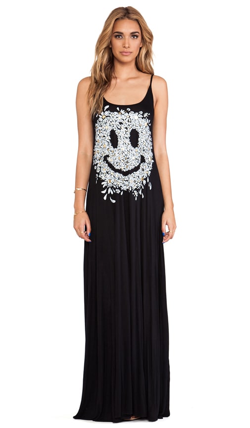 Lex Foil Daisy Happy Face Deep Back Maxi Dress