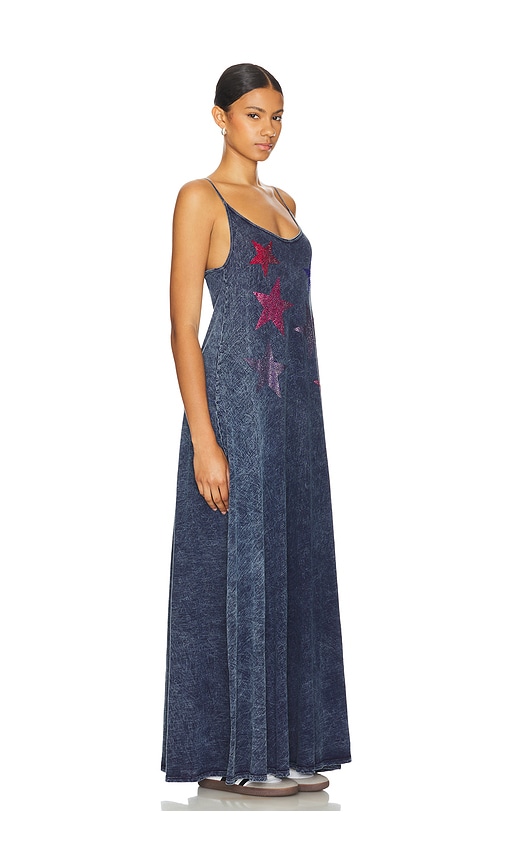 Shop Lauren Moshi Berna Spaghetti A Line Maxi Dress Color Crystal Multi Stars In Blue