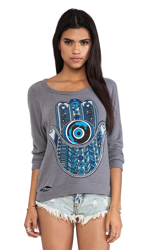 China Blue Hamsa Holes Pullover