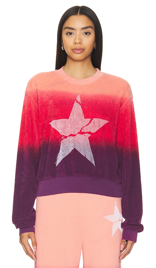 Shop Lauren Moshi Spalding Cracked Star Drop Shoulder Crop Pullover In Malibu Skies