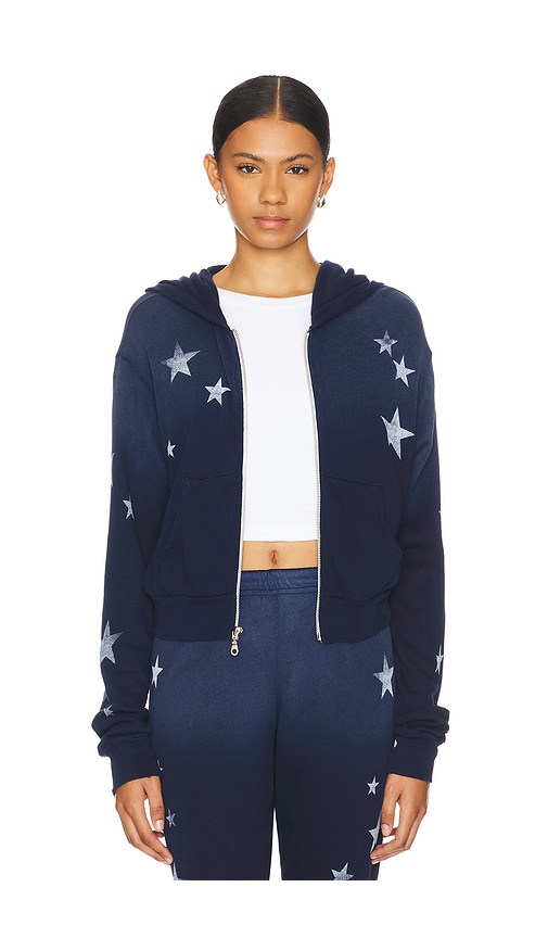 Shop Lauren Moshi Lachelle Crop Zip Up Hoodie Vintage Stars In Navy