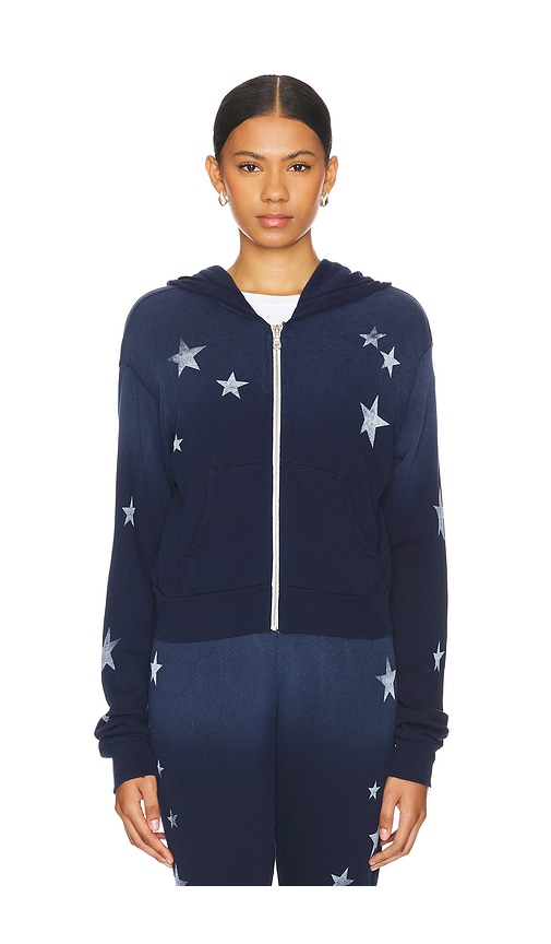 Shop Lauren Moshi Lachelle Crop Zip Up Hoodie Vintage Stars In Navy