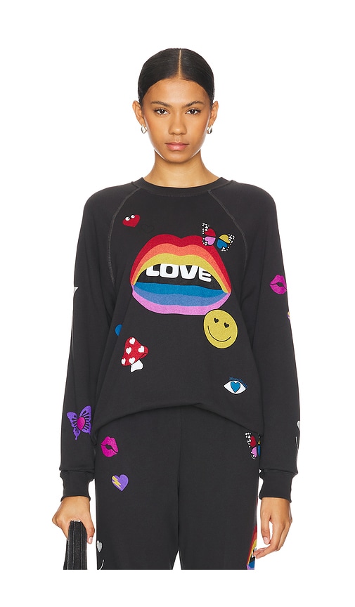 Shop Lauren Moshi Anela Crew Neck Raglan Pullover Love Collage In Black