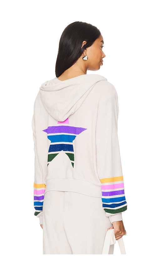 Shop Lauren Moshi Lachelle Crop Zip Up Hoodie Color Stripe Star In Cream