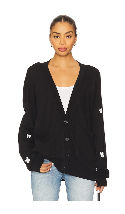 Lauren Moshi Puff Bow Cardigan In Black
