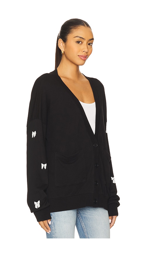 Lauren Moshi Puff Bow Cardigan In Black
