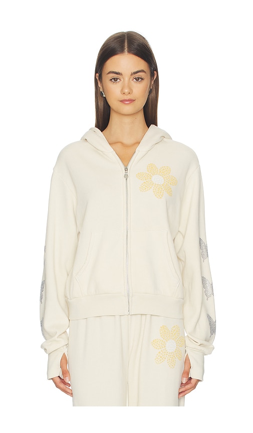 Lauren Moshi Butterfly Daisy Crop Zip Hoodie In Neutral