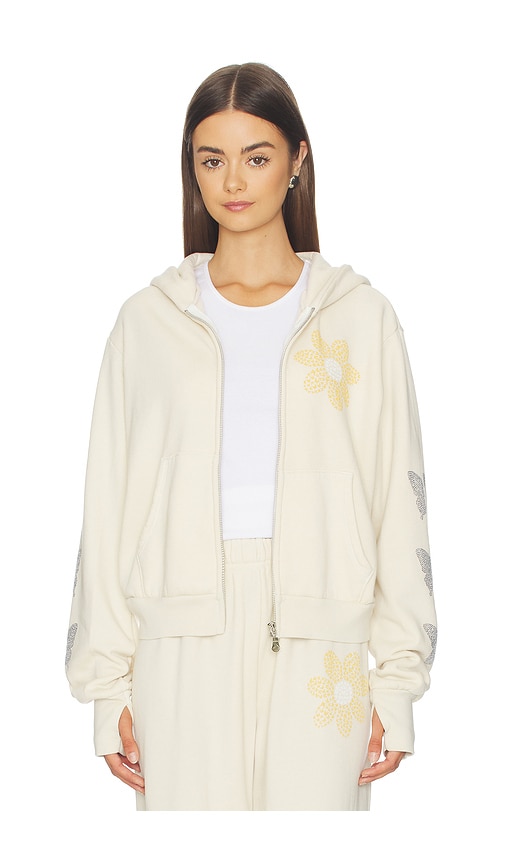 Lauren Moshi Sweat à Capuche Cropped Avec Glissière Butterfly Daisy En Ivory. Taille L. Also En S, Xl, Xs. 