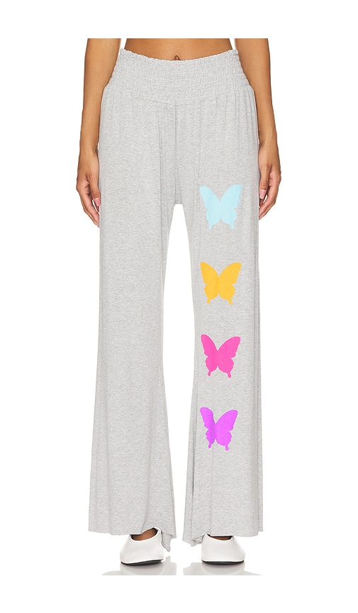 Shop Lauren Moshi Shana Wide Leg Pant W/ Smocking Butterfly Eye In Grey