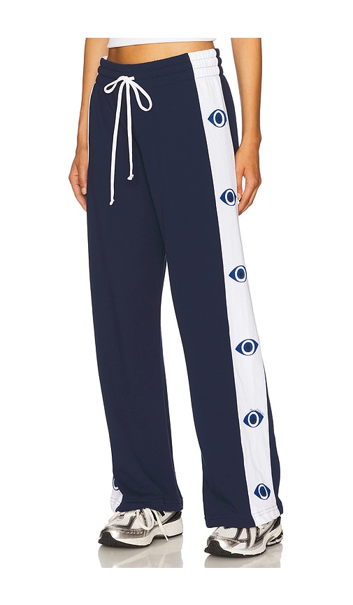 Destri Evil Eye Stripe Track Pant in Navy. - size XS (also in L, M, S, XL)