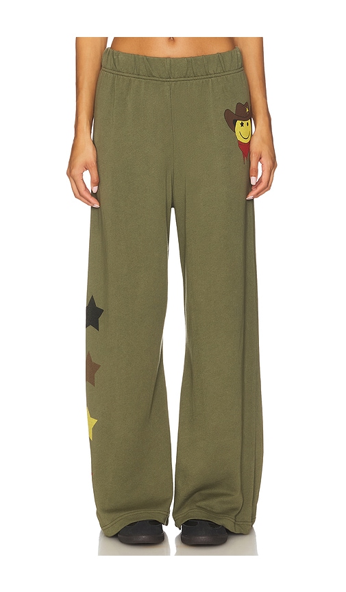 Cowboy Happyface Wide Leg Pant in Olive. - size XS (also in L, M, S, XL)