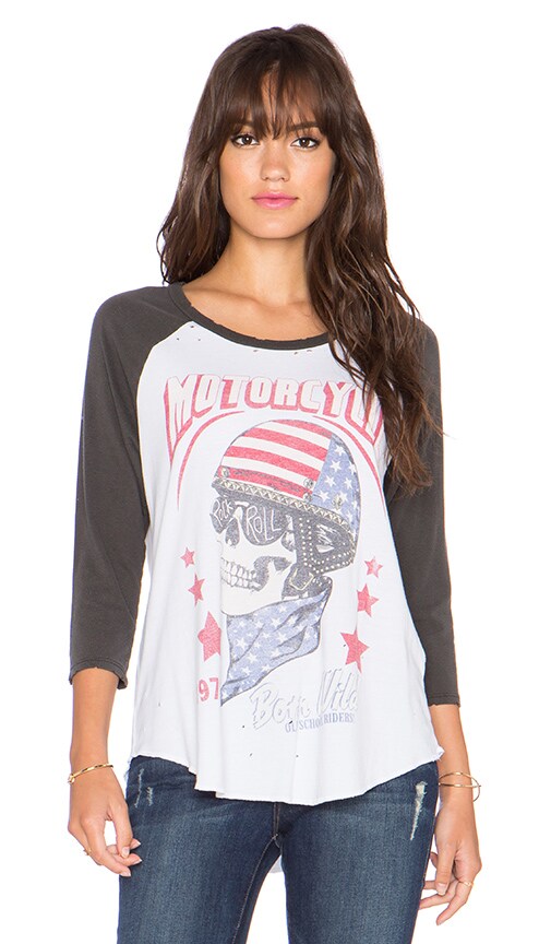 Lauren Moshi Maglan Born Wild Boyfriend Raglan in White & Vintage Black ...