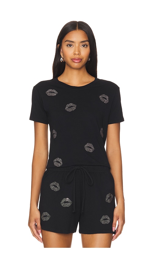 Shop Lauren Moshi Ursula Short Sleeve Baby Tee Stud Kisses In Black