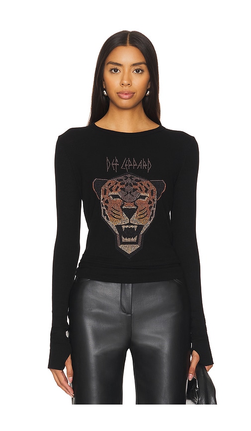 Shop Lauren Moshi Mckinley Crystal Geometric Def Leopard Top In Black