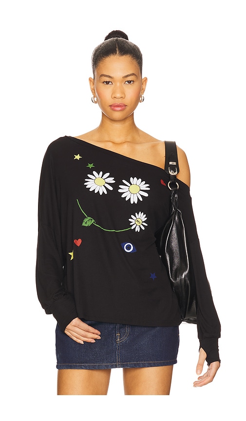 Krista Daisy Happyface One Shoulder Top in Black. - size XS (also in L, M, S, XL)