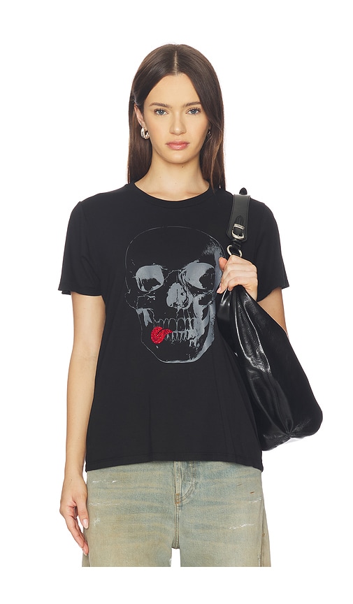 Lauren Moshi Crystal Tongue Skull Boyfriend Tee